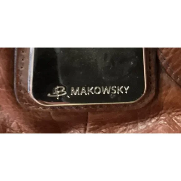 B. Makowsky Brown Leather Boho Bag With Leopard Print Lining & Dust Bag - Picture 5 of 8